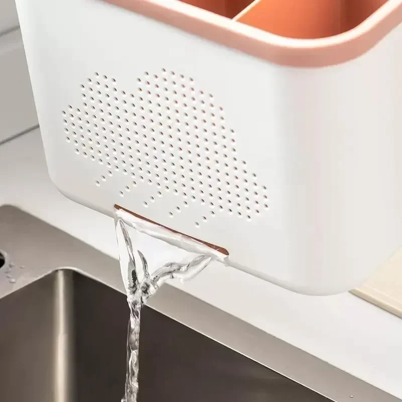 Kitchen Double Layer Drain Chopsticks Cage Multifunction Cutlery Hollow Drainer Storage Rack Knife Holder Tableware Organizer 4