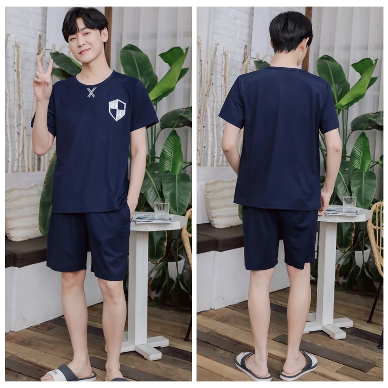 2022 Summer Short Sleeve Cotton Pajama Sets Outwear for Men Korean Cute Sleepwear Suit Pyjama Male Pijamas Homewear Home Clothes silk pajamas