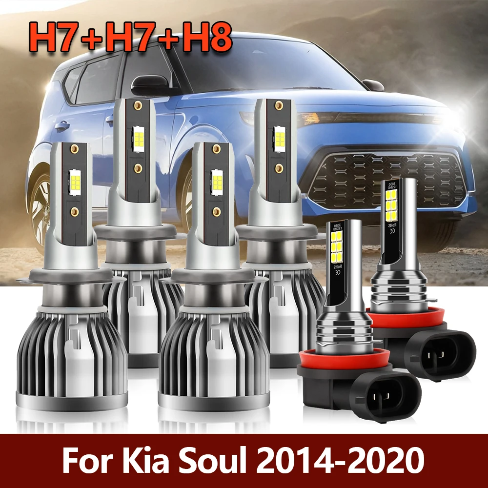 

6x LED Headlight Bulbs H7 High Low Brightness CSP Lights+Fog H8 H9 H11 Lamps Kit For Kia Soul 2014 2015 2016 2017 2018 2019 2020