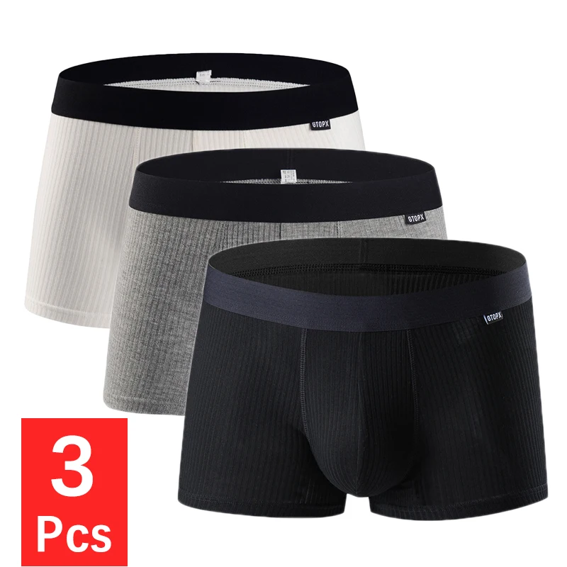 3PCS/Set Men Underwear Sexy Boxers Men's Panties Fashion Comfortable Modal Boxer Shorts Big U Bulge Pouch Male Underpants Cuecas