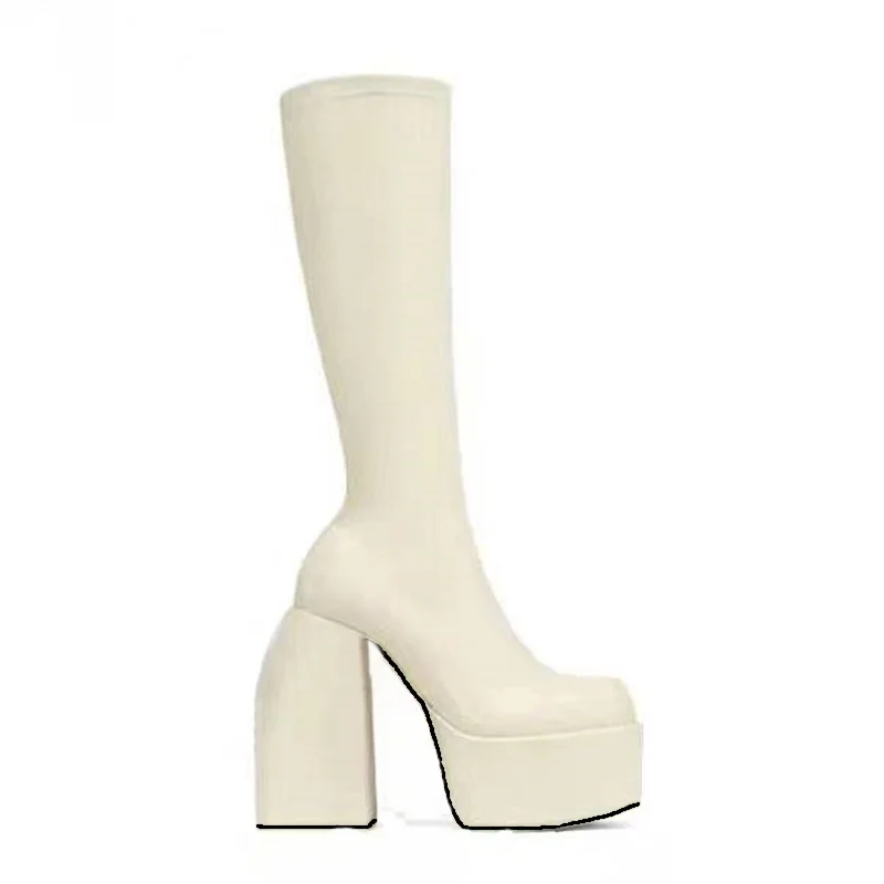 Botas de nieve de marca para mujer, zapatos de microfibra elástica, botines  de tacón alto y plataforma gruesa hasta la rodilla, color negro, Otoño e  Invierno - AliExpress Calzado