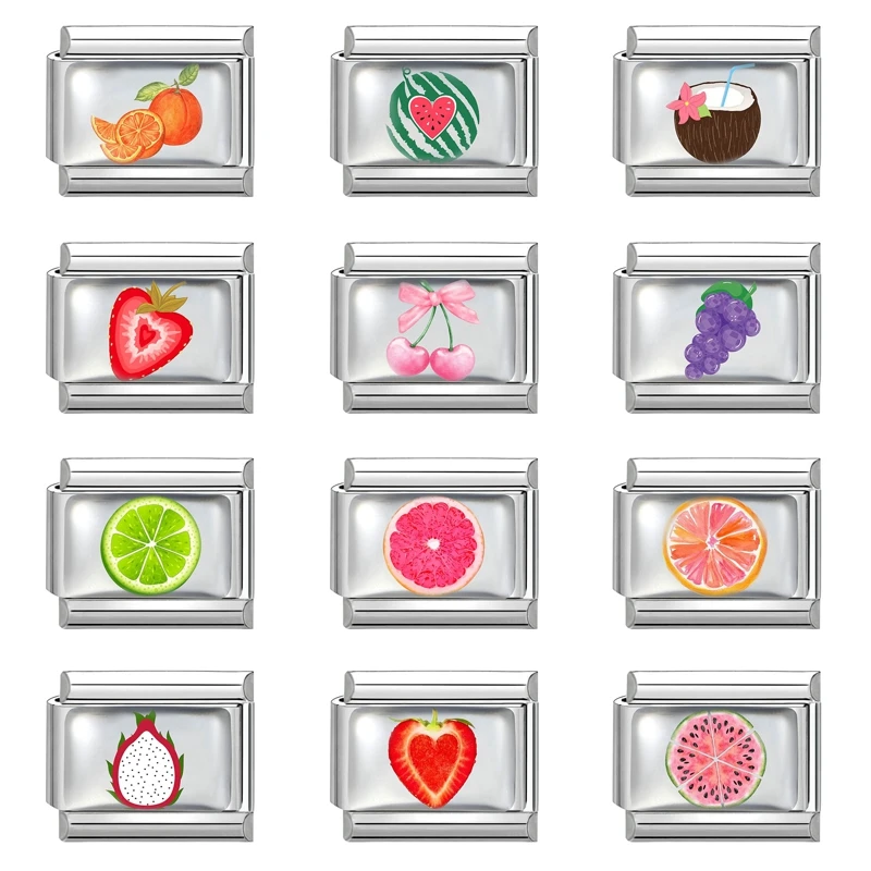 Abalorios Italianos Y2K de Acero Inoxidable, Diseño Dulce de Cereza Rosa, Coco, Estrella de Mar y Corazón, Compatibles con Pulseras de 9mm, para Creación de Joyas DIY