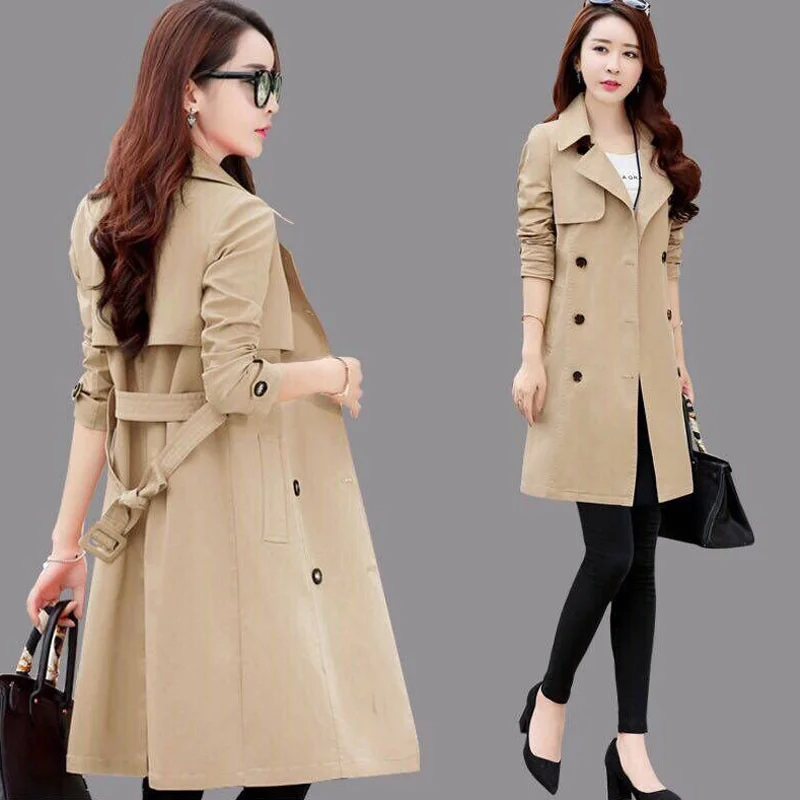 

2022 NEW Spring Trench Coat for Women Streetwear Turn-down Collar Double Breasted Coats Female Windbreakers 3XL Gabardina Mujer