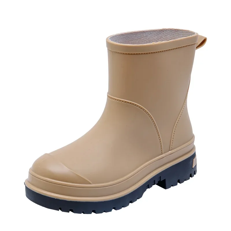 

New Women Mid-calf Thick Heels PVC Rain Boots Waterproof Female Slip-on Rainboots Non-slip Water Shoes Outdoor Wellies Boots