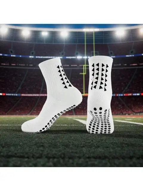 1 pair of football socks, men's mid length sports socks, running socks, anti slip silicone thick towel bottom, wear-resistant an 2