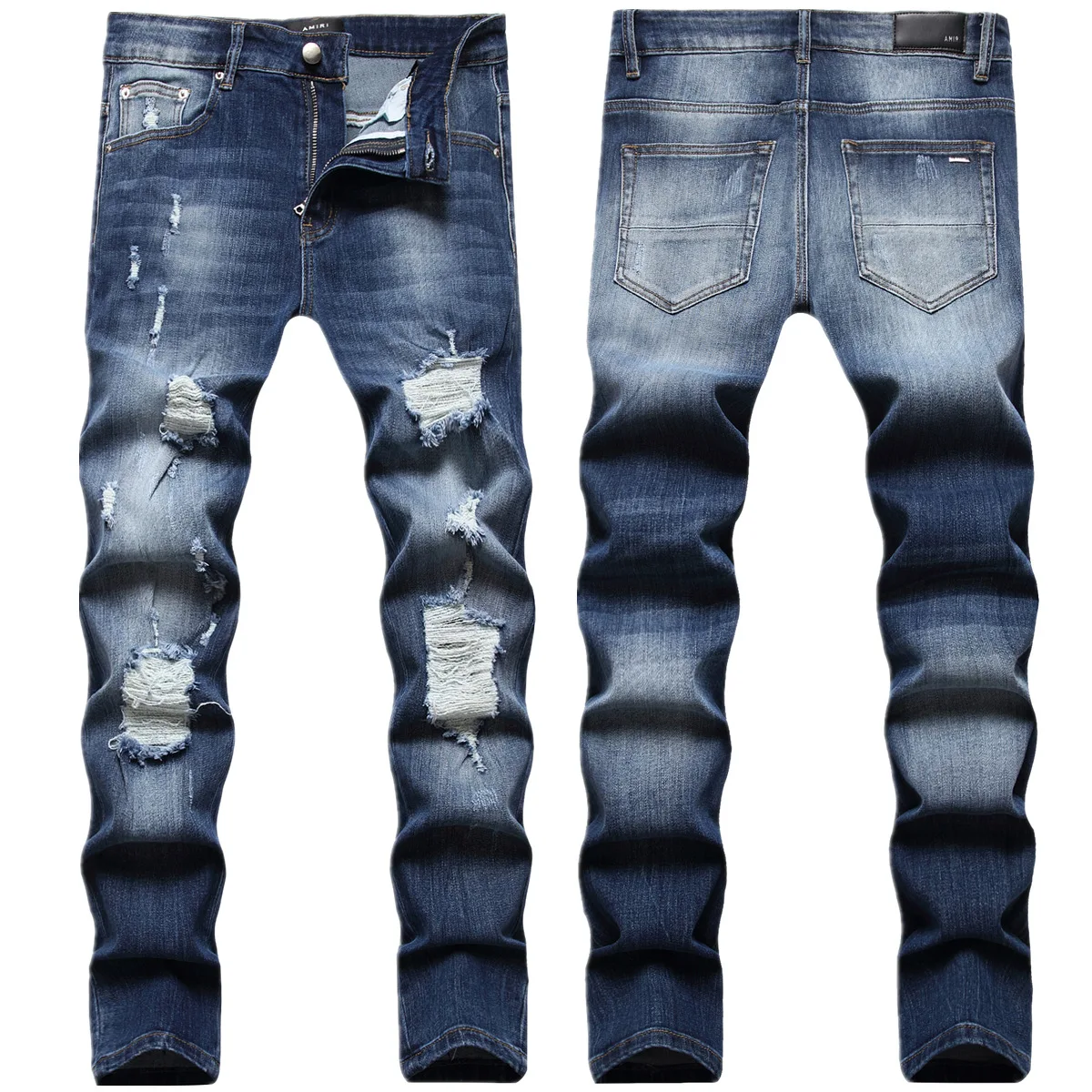 Manufacturers directly for men's European and American  jeans small foot hole pants wash elastic 