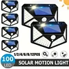 1~12PCS 100 LED Solar Wall Lamp 4 Sides Luminous With Motion Sensor Outdoor Garden Courtyard Waterproof Wall Light 1