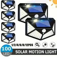 1~12PCS 100 LED Solar Wall Lamp 4 Sides Luminous With Motion Sensor Outdoor Garden Courtyard Waterproof Wall Light 1