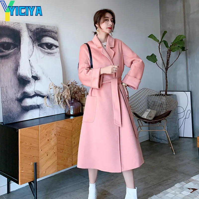 

YICIYA Women's Trench Coat Cashmere Windbreaker Jackets high quality New Outerwear Female Outer Vintage Overcoat Womans Clothing