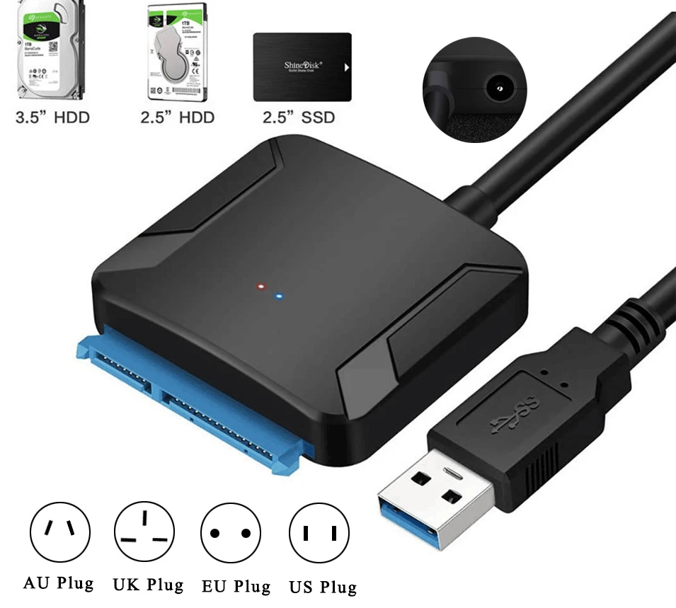 Usb 3.0 para Cabo Adaptador Sata Interface de Alimentação 2.5 3.5 Ssd Hdd Sata Iii Suporte a Disco Rígido Uasp com 12v 2a