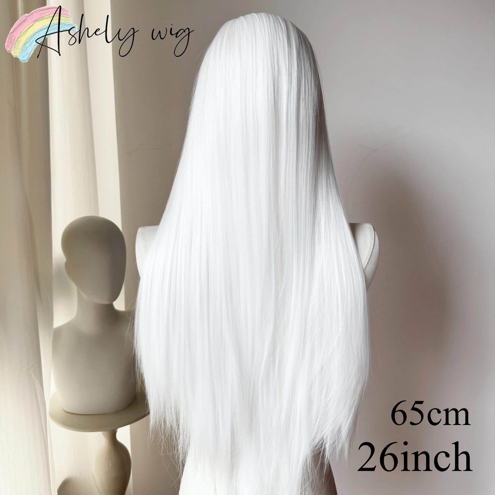 13*4 Lace-Front-Perücke, weiße lange gerade Perücke für Frauen, hochwertige synthetische Hochtemperaturfaser für Cosplay, Byd Adri – Detail 7