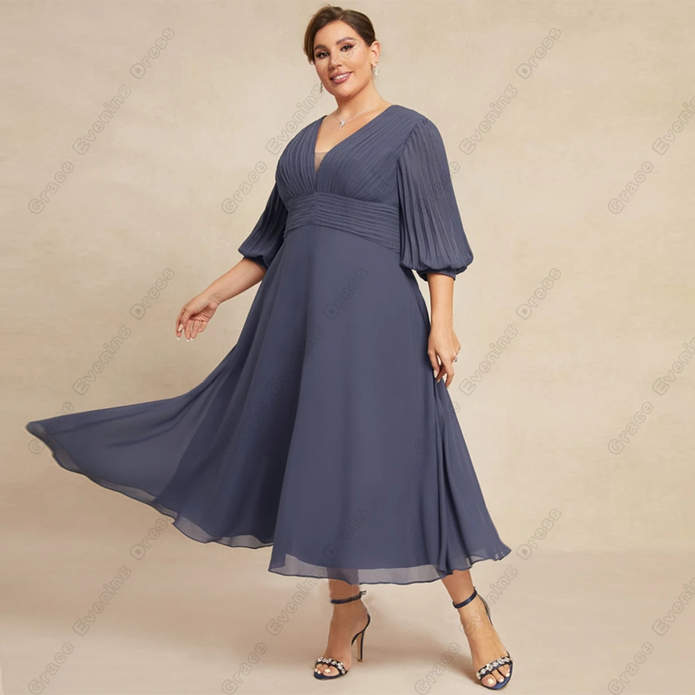 

Plus Size Mother of Bride Dresses for Women Three Quarter Wedding Party Dresses with Pleat Ankle Length 2024 Robe De Soirée