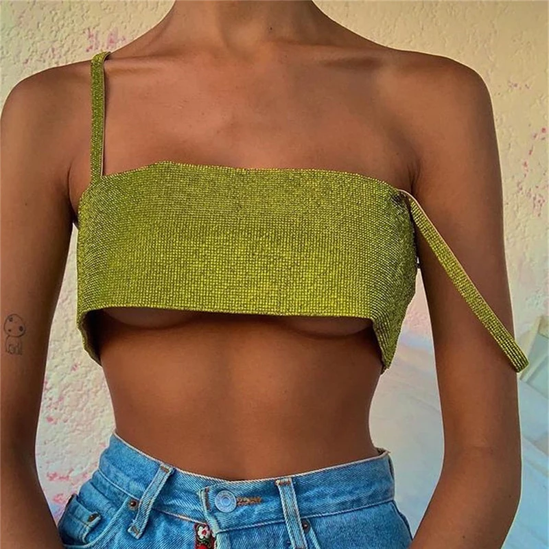 Sparkly Y2K Tops Women Summer Suspender Sleeveless Sexy Crop Top 2025 Femme Elegant Night Party Basic Cute Tops Tee