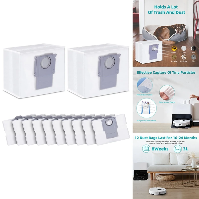 Parti Sacchetti Della Polvere Per Roborock S8 +/S8 Pro Ultra/S7 Maxv Ultra/S7 Pro Ultra/Q7 +/Q7 Max +/Q5 + Dock Vuoto Autosvuotato, A