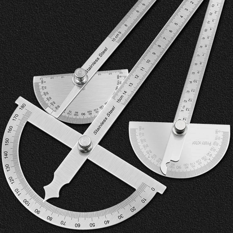 180 Degree Protractor Metal Angle Finder Goniometer Angle Ruler Stainless Steel Woodworking Tools Rotary Measuring Ruler 100-150