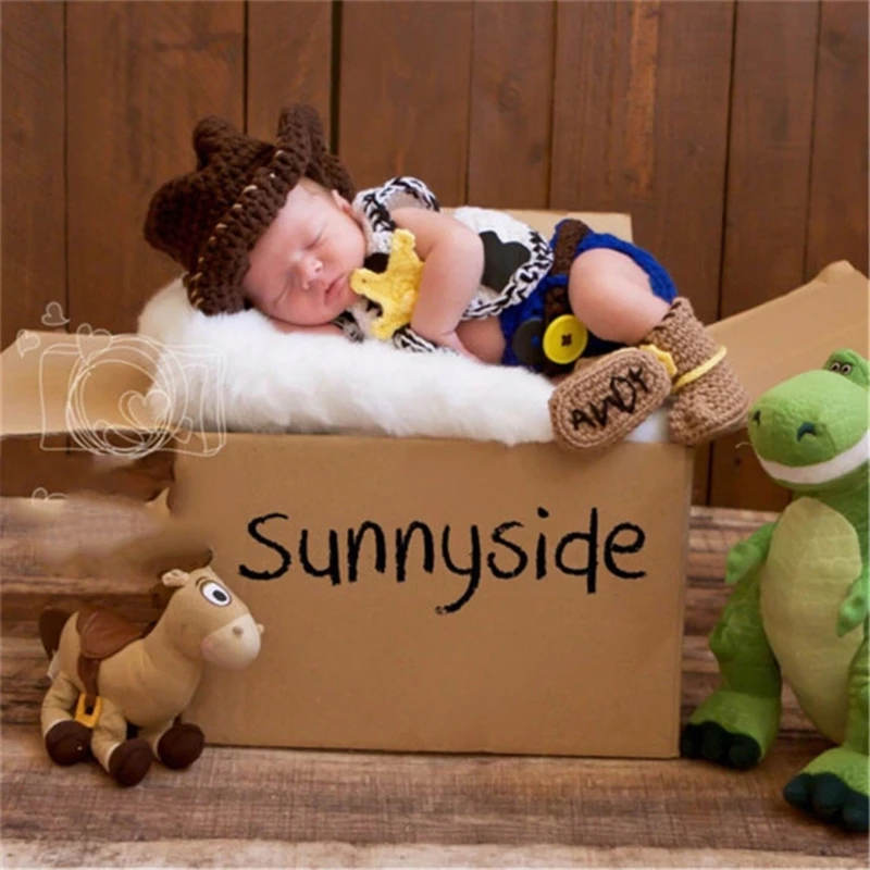 

Baby Photoshoot Props Cowboy Costume Set Underpants Cowboy Hat Vest Newborn Photo Props Photography Clothes Shower Gift
