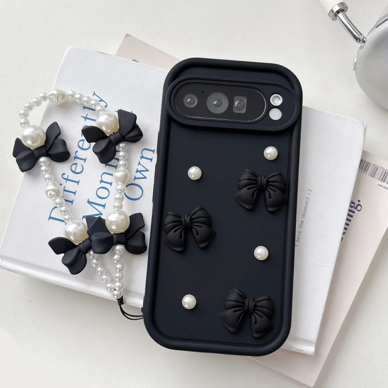 Elegant Bowknot Faux Pearl Chain Phone Case with Short Strap Lanyard
