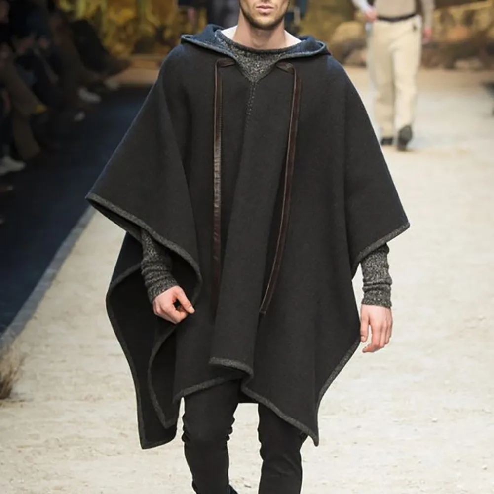 

1pc Dress Mens Winter Warm Hoodies Cape Jacket Poncho Tops Outwear Woolen Casual Capes Coat Winter Warm Windproof Equipment