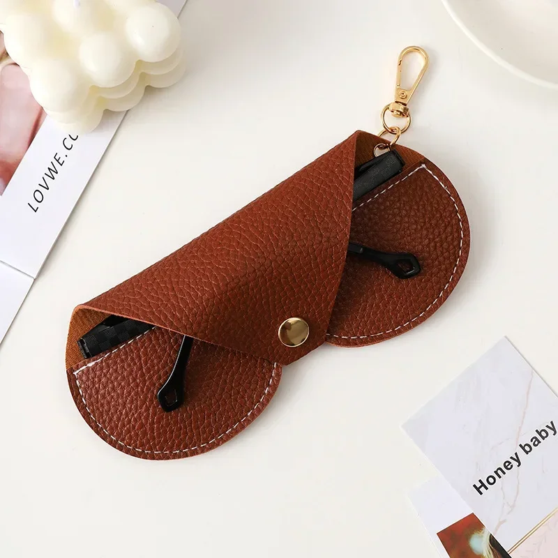 Cute Hanging PU Leather Sunglasses Reading Glasses Storage Bag Litchi Embossed Portable Travel Eyewear Holder