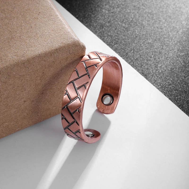 Exquisite Non-Fading Copper Ring Men and Women Fashion Classic Cube Copper Magnetic Adjustable Open Ring Jewelry Wholesale