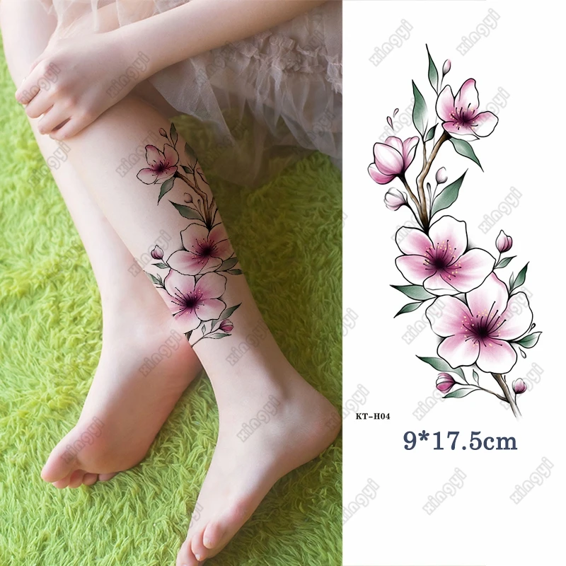 

Waterproof Temporary Tattoo Sticker Sunflower Flash Tattos Peach Blossom Fruit Flowers Body Art Arm Leg Fake Tatoo Women Girls