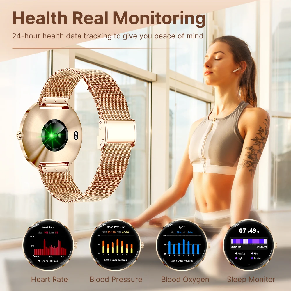 MEVADEN Smartwatch da Donna con Schermo AMOLED da 1,43 Pollici, Ultra-sottile 8,5mm in Acciaio Inossidabile, Orologio Intelligente di Lusso con Monitoraggio della Salute e Funzioni Sportive H33 - immagine 6