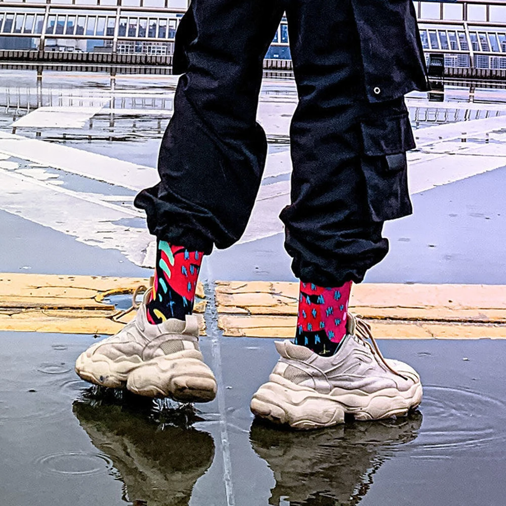Fashion Men Socks 3Pairs Harajuku Cool Hip-Hop Skateboard Ins Color Trend Basketball Breathable Sports Running Long Socks Women