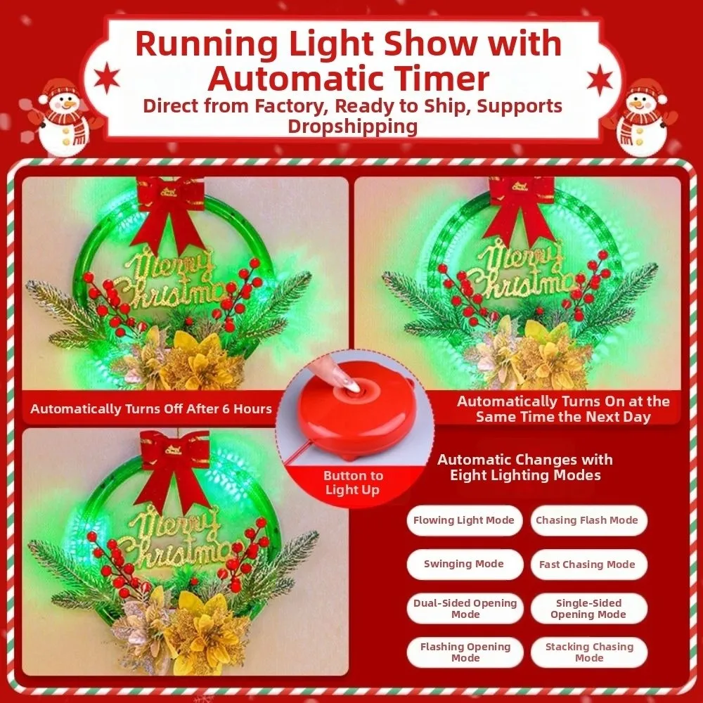 Glowing Christmas Wreath Timer Function Battery/USB Powered Xmas Decorations Hanging Waterproof LED Christmas Decorations Window