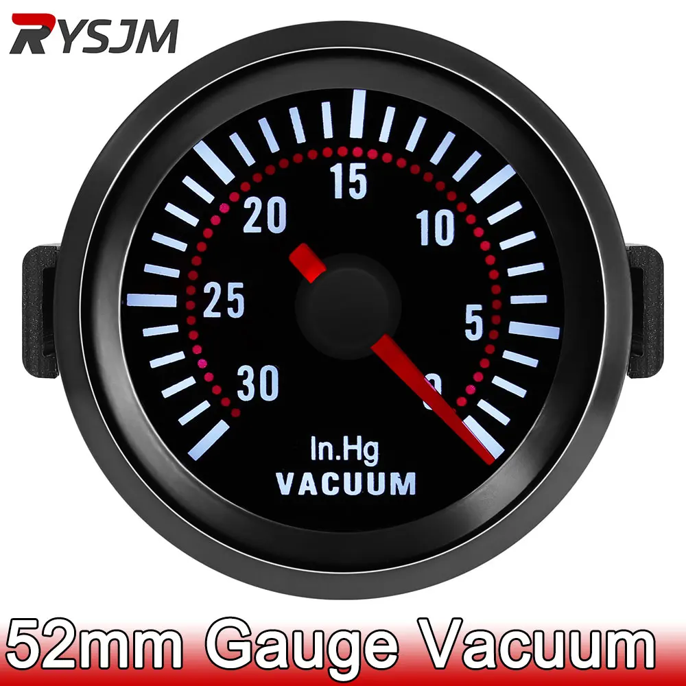 52mm Car Vacuum with Sensor-30~0 In.Hg Gauge Universal Air Press Gauge Pointer Meter Smoke Len White LED for Gasoline Car 12V