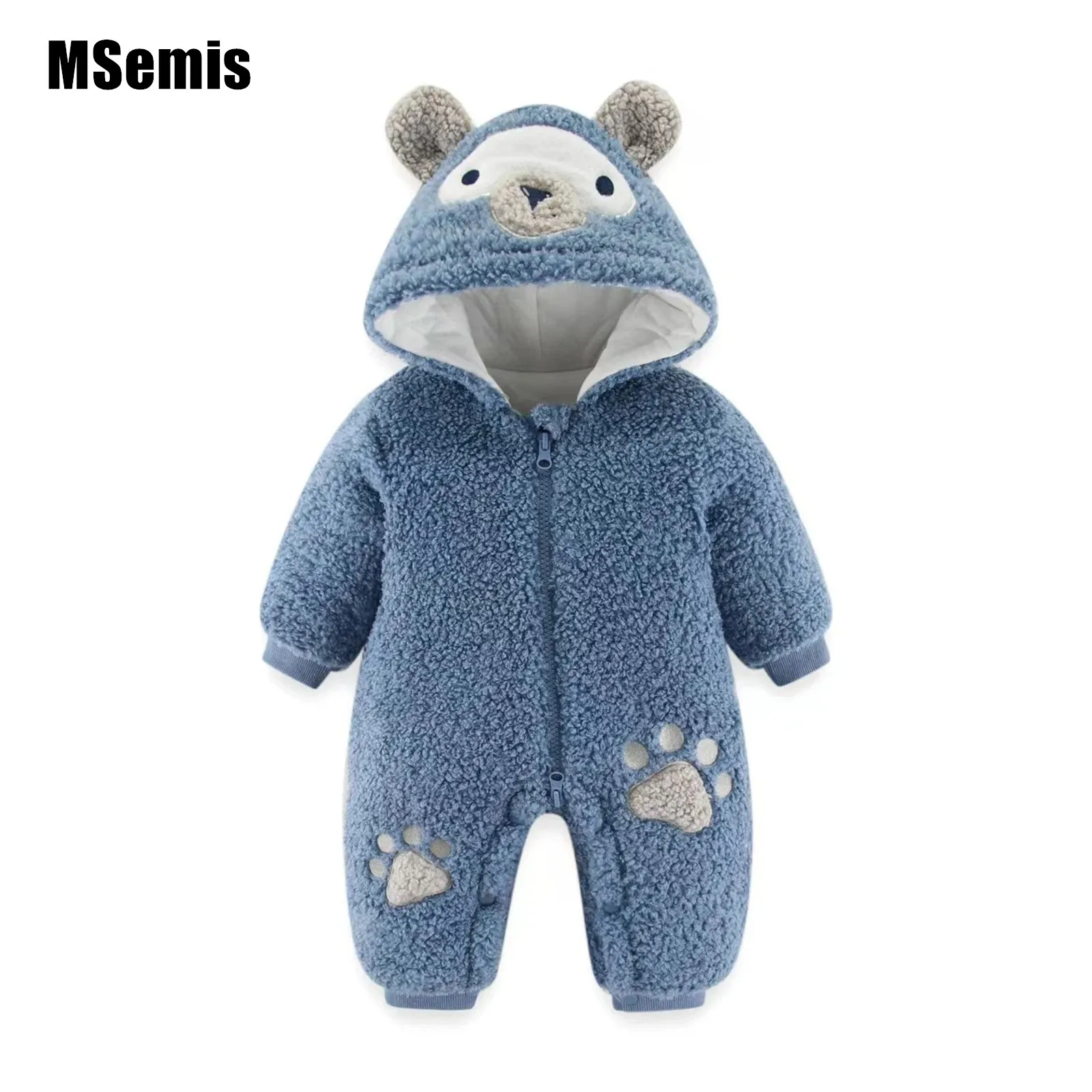 

Baby Boys Girls Lovely Romper Clothes Long Sleeve Cartoon Bear Zipper Hoodie Fashion Autumn Winter Teddy Velvet Warm Bodysuit