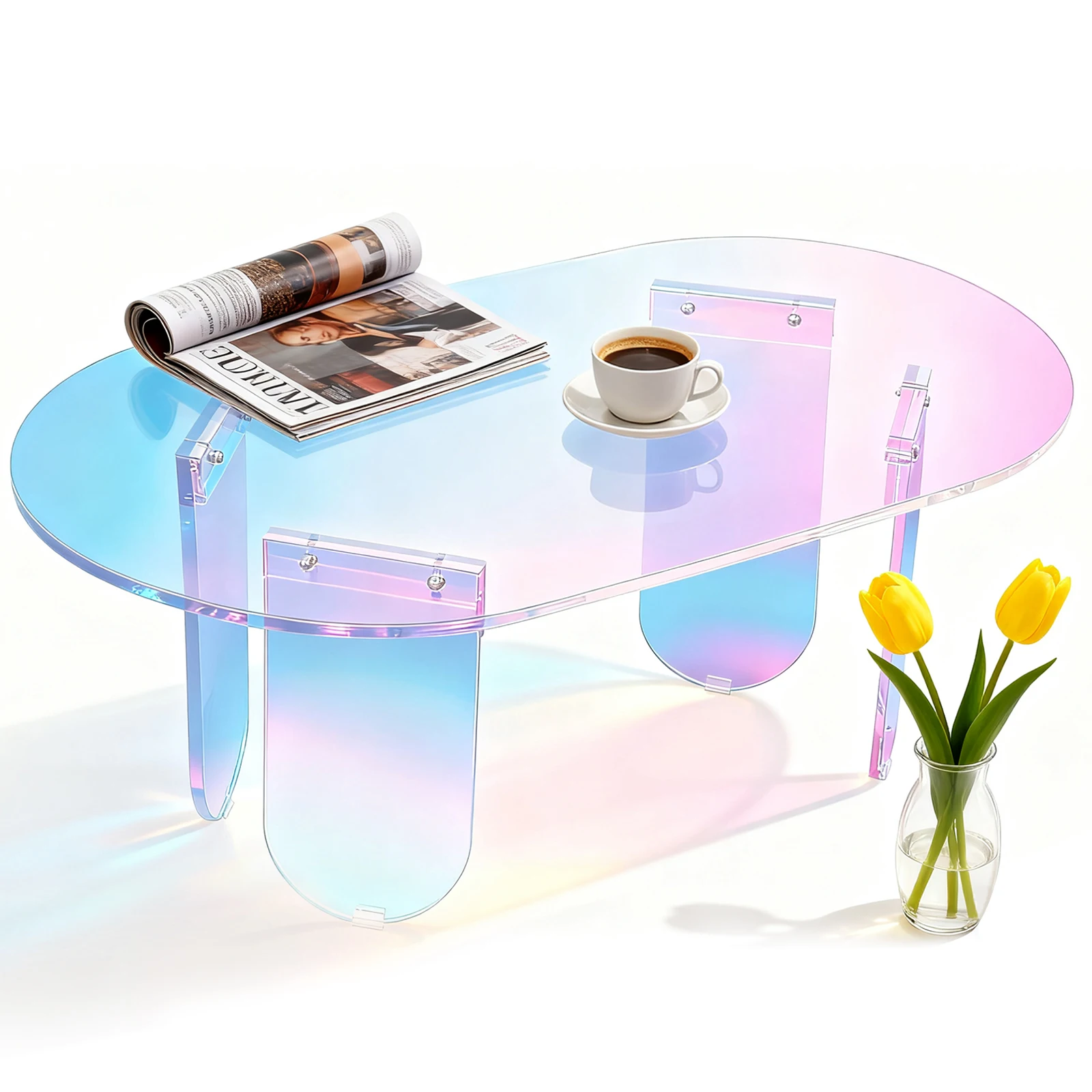 Round Square Acrylic Coffee Table Modern Accent Acrylic End Table Iridescent Modern Chic Desk Transparent for Office Home Decor