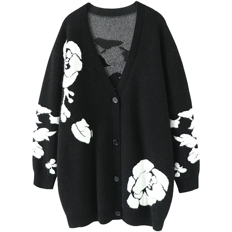 

Rose Long Cardigan Women 100% Cashmere Winter Warm Sweater Women New Designer Single Breasted Top