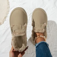 Mules sabot femme automne-hiver 2026, style rétro, doublure sherpa, plateforme épaisse, boucle métallique, chaudes, décontractées, pour la maison et l'extérieur 1