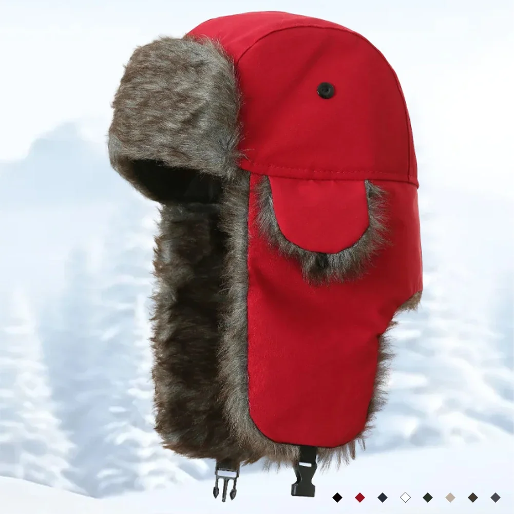 Men's Winter Trapper Aviator Trooper Earflap Warm Russian Waterproof Ski Hat Cap Russian Warm Ear Protectors Hats Cycling Caps