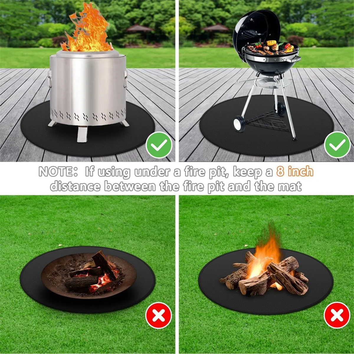 BAAU Fire Pit Mat for Bonfire,Double-Sided Fireproof Firepit Mat Round Fire Pit BBQ for Under Grill 30Inch