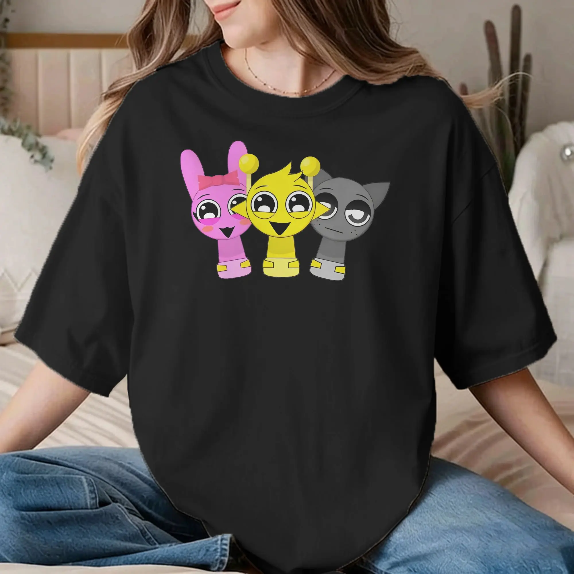 Sprunki Game T-Shirt für Männer und Frauen, Pinki Simon Grey, modisches Baumwoll-T-Shirt, Rundhalsausschnitt, kurzärmeliges T-Shirt, 6XL-Kleidung