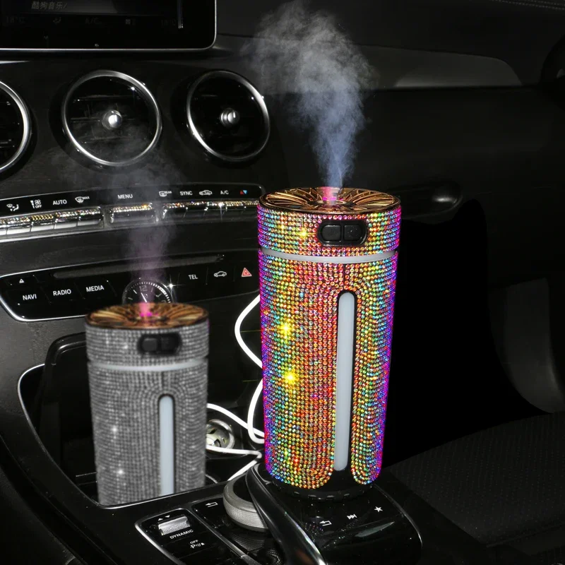 Rhinestone Diamond Car Diffuser Humidifier Auto Aromo Purifier Air Freshener with LED Light Car Aroma Aromatherapy Diffuser