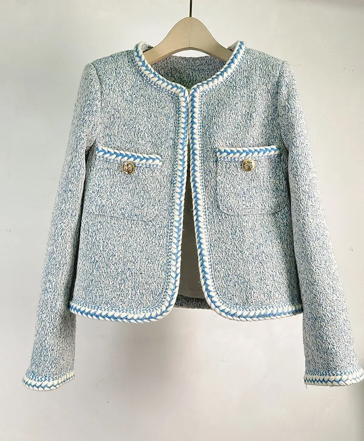 

Runway Design Fashion Women Tweed Jacket Coat 2023 High Quality Temperament Office OL Female Woolen Blended Casual Outerwear