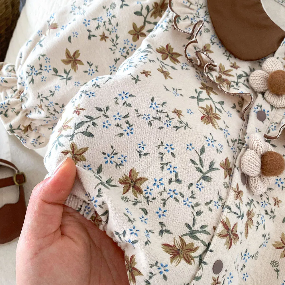 Retro Style Baby Girls Floral Bodysuits