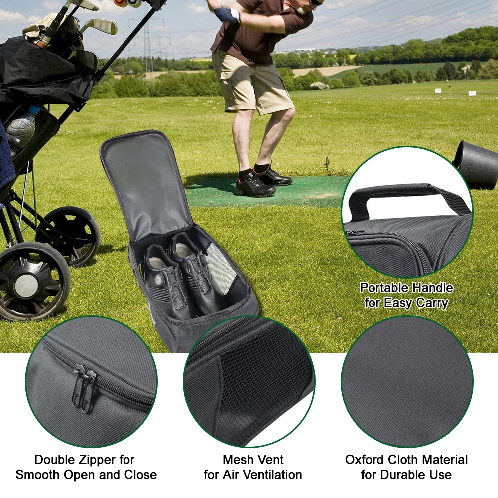 

Oxford Cloth Golf Shoe Bag Breathable Sneaker Storage Bag Zippered Golf Sneaker Organizer