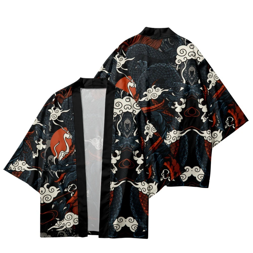 

Yukata Summer Kimonos Loose Haori Japanese Fashion Dragon Print Yukata Kimono Streetwear Cardigan Robe Women Men Top 2023