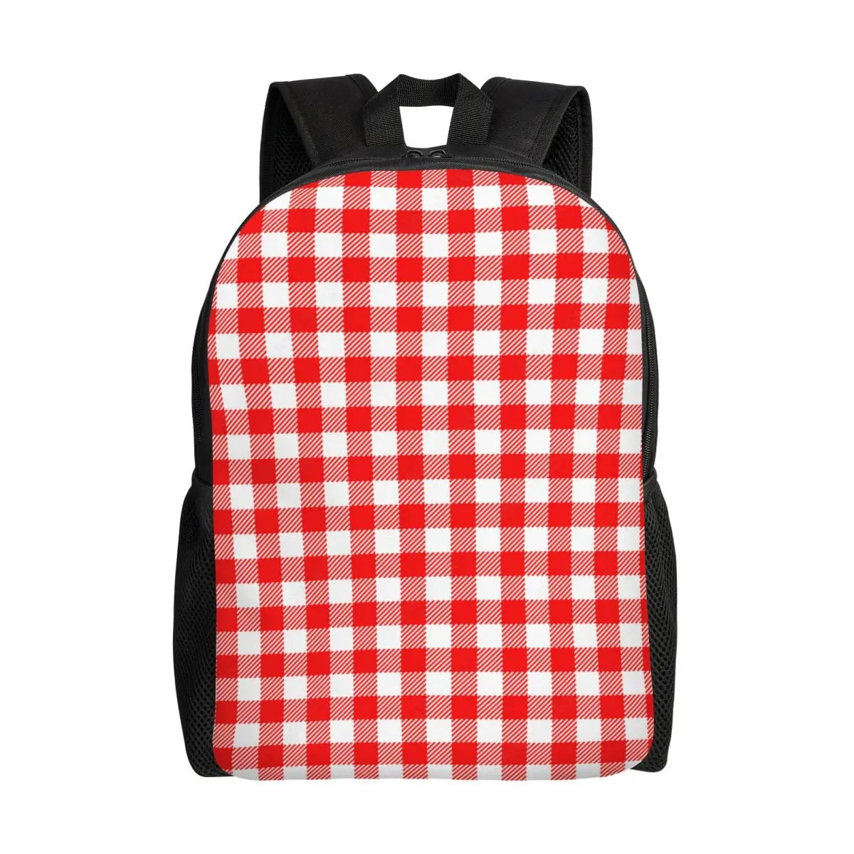 

Red Plaid Checkered Style Laptop Backpack Women Men Basic Bookbag for School College Student Bags