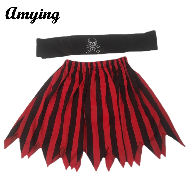 Cosplay Costume Kid Program Performance Caribbean Pirate Role-playing Children Short Skirt Wave Pattern Pirate Group Matching Headscarf