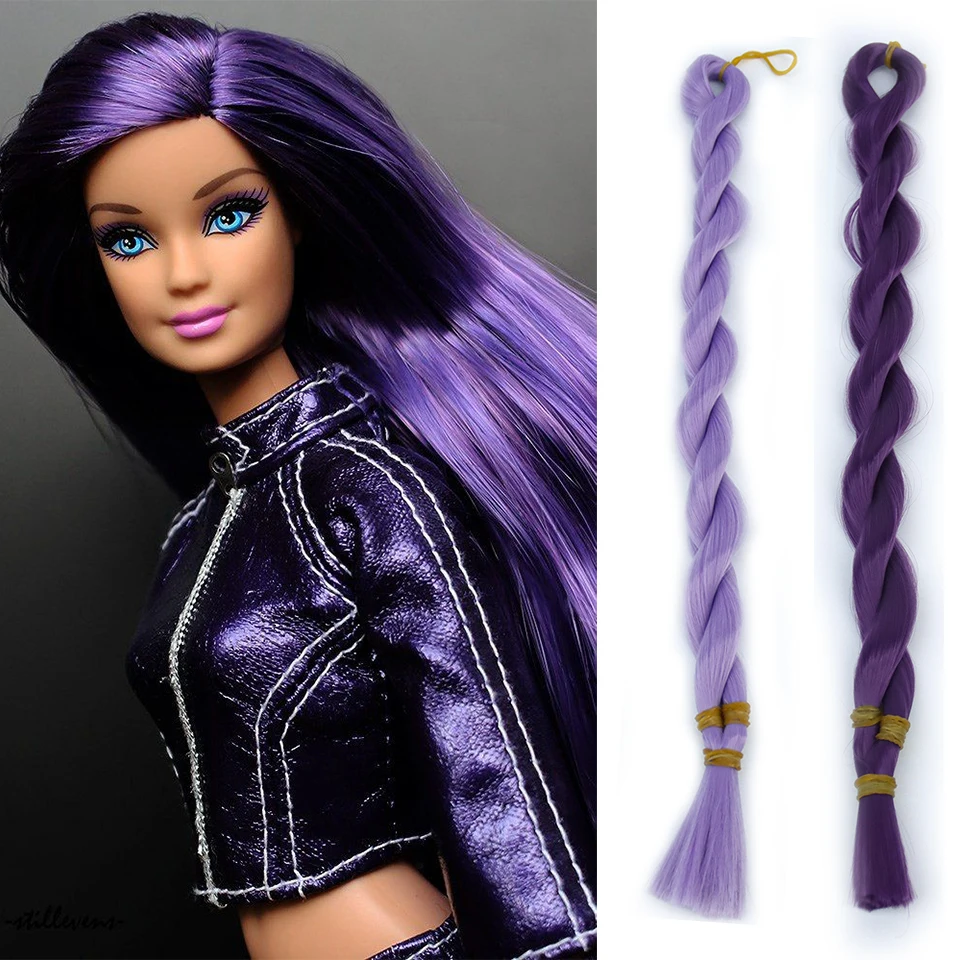 80CM Dark Purple Doll Hair Soft Silk Wig Green Hand-crocheted Hair Transplant Wig Heat-resistant 1/3 1/4 1/6 Doll Accessories