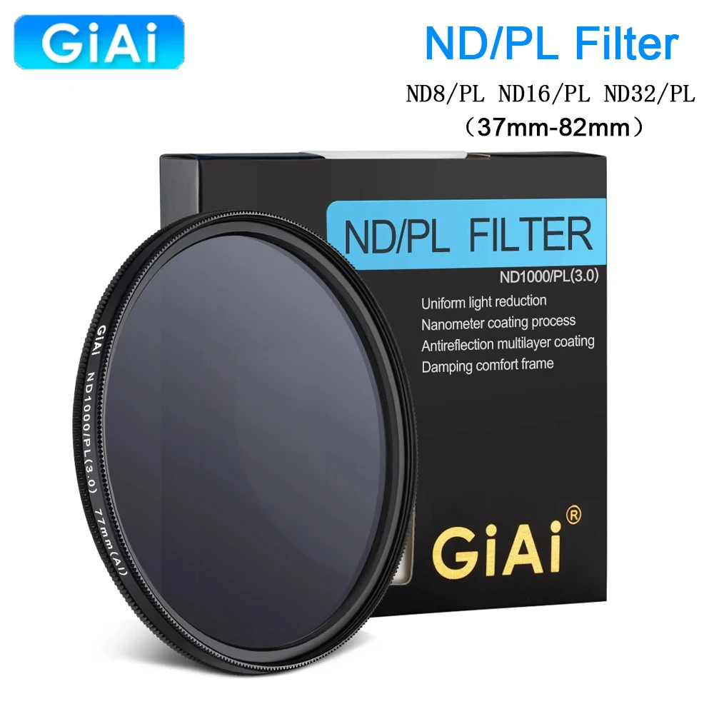 

GiAi 2-In-1 ND/CPL Filter Multi-layer Coating Camera Lens 82mm 77mm 72mm 67mm 62mm 58mm 55mm 52mm 49mm For Nikon Canon Sony