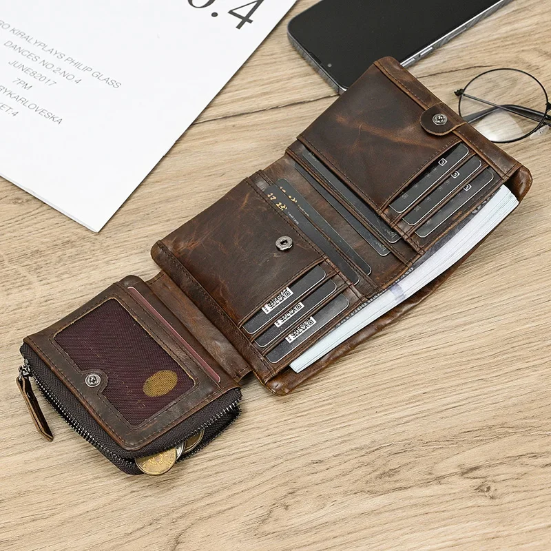 Genuine Leather Short Wallet for Men and Women