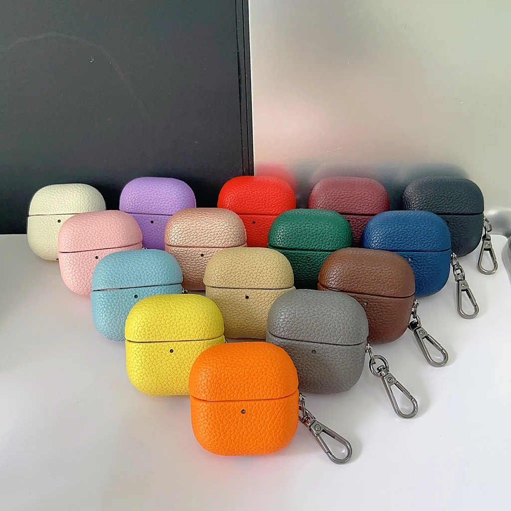Vintage Premium Lychee Texture PU Leather Earphone Cover Case with Hook in Multiple Colors