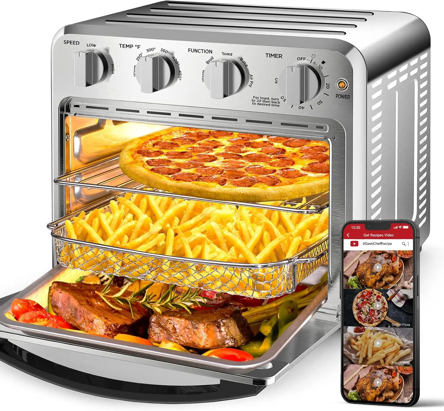 Geek Chef Convection Air Fryer Toaster Oven, 4 Slice Toaster Airfryer Countertop Oven, Electric Hot Oven Oilless Cooker, Accesso
