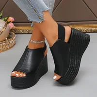 Femmes sandales de haute qualité été en cuir sandales à talons compensés femmes nouvelle plate-forme talons hauts chaussures Sexy bout ouvert sandales élégantes 6