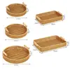 Food Plate Handwoven Plastic Rattan Storage Tray Round Shape Fruit Vegetable Cake Wicker Rattan Threads Basket With Handle 6